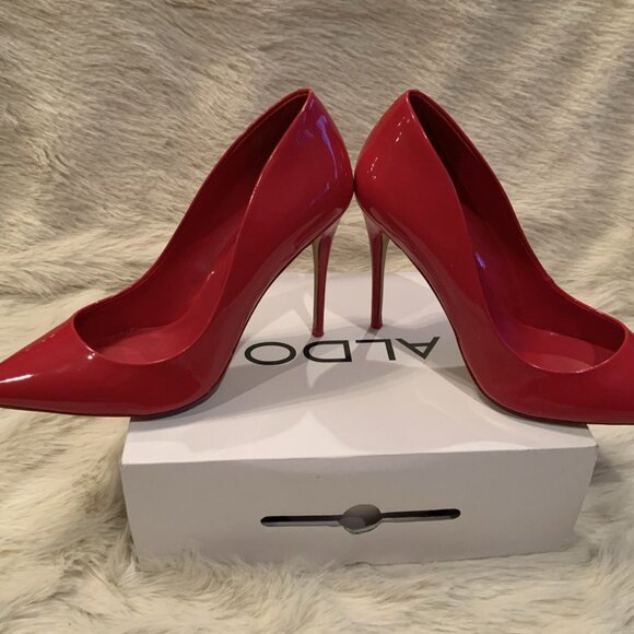 Aldo Pumps Heels Red Patient Leather - Picture 4 of 14
